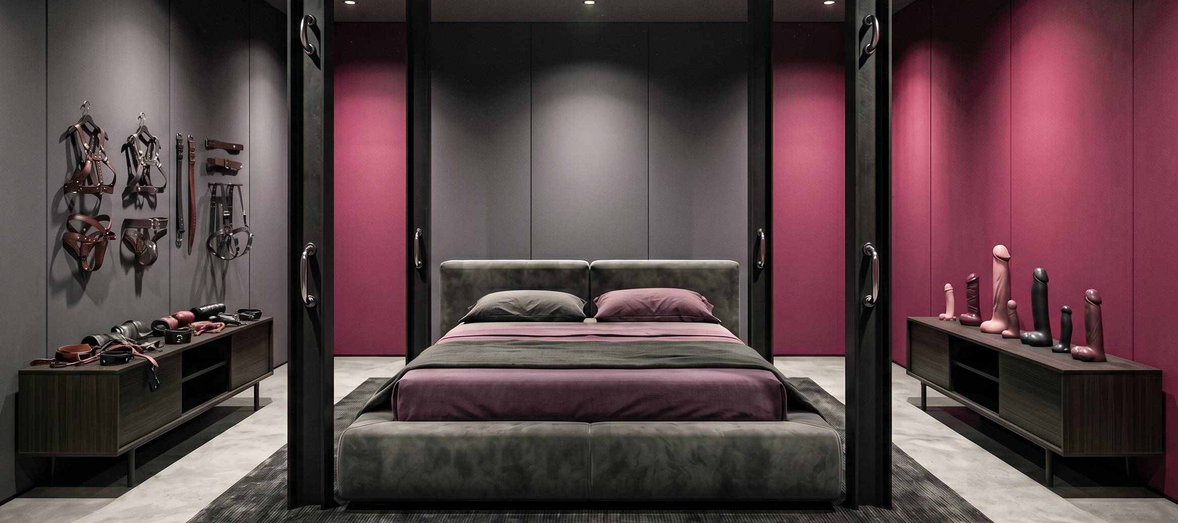 Strapon room at the Texas BDSM sissy ranch — private, fully equipped, non-negotiable
